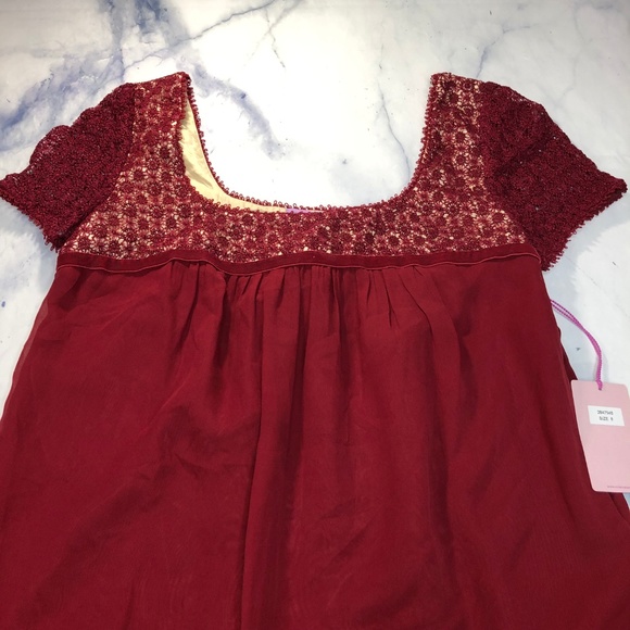 Vivienne Tam DRESS Red Silk Lace Yoke Shift Dress - Picture 7 of 8